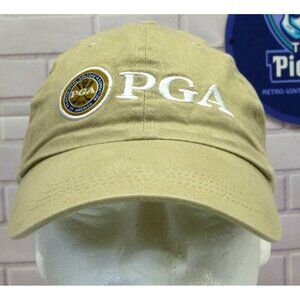 PGA Khaki Adjustable Golf Hat By Imperial Sports With Embroidered Logo